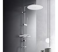 Ensemble de douche JOHO avec douche à effet pluie, système de douche avec tablette, ensemble de barre de douche chromée, ensemble de colonne de douche en acier inoxydable sans robinetterie, pomme de d