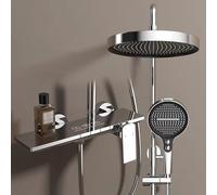Ensemble de douche mural réglable avec pommeau de douche effet pluie de 32,5 cm et douchette à main 4 fonctions, mitigeur Slish Black H pour salle de bain