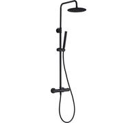 Ensemble de douche noir mat rond avec pomme de douche effet pluie cm & thermostat - ensemble de douche avec barre de douche jets anti-calcaire & kit complet anti-calcaire