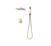 Ensemble de douche SucceBuy Or Brossé Acier inoxydable avec douchette à main et pommeau carré 305mm
