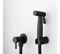 Ensemble De Douchette Bidet Noir Mat, Mitigeur De Douche Bidet Mural en Laiton avec Buse De Surpression, Robinet De Toilette Encastré Et Support pour Un Nettoyage Facile