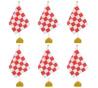 Ensemble de drapeaux de table, 6 pièces, à carreaux rouge et blanc, 30,5 cm, avec tige et base