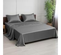 Ensemble de draps 100% bambou pour petit lit double de LINENWALAS, ensemble de draps frais et soyeux à 300 fils, ensemble de literie de luxe 3 pièces pour le soin de la peau (petit double, gris clair)