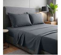 Ensemble de Draps 4 Pièces 180x190/200, draps de lit en Microfibre de Polyester brossée. Drap Plat, Gris Foncé