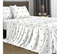 Ensemble de draps de lit 4 pièces à motif cœur noir et blanc, comprenant 1 drap-housse, 1 drap plat et 2 taies d'oreiller, inserts d'oreiller non inclus. Ensemble de drap-housse, tailles disponibles :