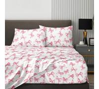 Ensemble de draps de lit 4 pièces avec motif de nœud rose, fabriqué en tissu facile à entretenir, doux et confortable, comprend 1 drap plat + 1 drap-housse + 2 taies d'oreiller, convient aux lits de t