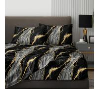 Ensemble de draps de lit à motif marbre noir 4 pièces, comprend 1 drap-housse, 1 drap plat et 2 taies d'oreiller, inserts d'oreiller non inclus. Ensemble de draps-housses, tailles disponibles : King,
