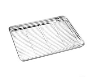 Ensemble de draps robustes en acier inoxydable 304 avec grille de refroidissement - Plaque de four professionnelle pour pizza et pâtisserie - Grille métallique de 40,5 cm (26,5 x 20,5 x 2,5 cm)