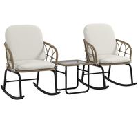Ensemble de fauteuils à bascule en rotin Zerboco, 3 pièces, 2 fauteuils à bascule + 1 table basse, avec coussins, pour terrasse ou balcon