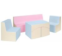 My Velinda Ensemble meubles enfant en éco-cuir 2 fauteuils+canapé+pouf (rose/bleu/jaune pastel)