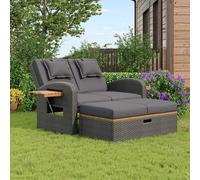 Ensemble de fauteuils de jardin pour 2 personnes, en rotin gris, dossier réglable, pied d'appui, avec repose-pieds ou utilisable comme lit d'extérieur