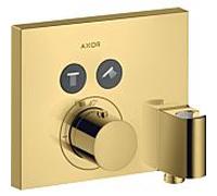 Ensemble de finition hansgrohe ShowerSelect Square 36712990 thermostat encastré, 2 Verbraucher , carré, avec raccordement mural et support de douche, aspect or poli