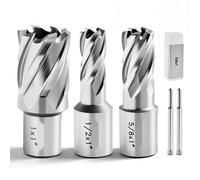 Ensemble de forets à noyau (forets à trous) - Coffret de 5 pièces - Queue Weldon - Ø 12,7 / 15,87 / 25,4 mm - Profondeur de coupe 25,4 mm - 2 punaises de centrage - Pour perceuses magnétiques, acier/a