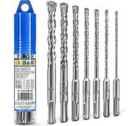 Ensemble de forets à percussion SDS-Plus Unyqoos®, 7 pièces. Qualité industrielle, double spirale, pointe en carbure de tungstène, 4–5–2×6–8–10–12 mm × 160 mm, pour béton/pierre/granit, dans une boîte