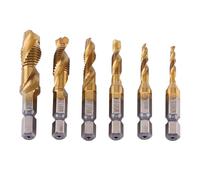 Ensemble de forets à tarauder, Jeu de 6pcs HSS Foret Mèche à 1/4" Tige Hexagonale Set Robinet de Foreuse de Combinaison, Filetage métrique M3-M10 HSS Foret et taraudsl, 0.5,0.7,0.8,1.0,1.25,1.5mm
