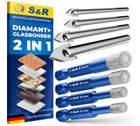 Ensemble de forets diamant S&R, 8 pièces : 4 forets diamant de 5, 6, 8 et 10 mm, et 4 forets en carbure de tungstène YG8 de 4, 5, 6 et 8 mm, pour céramique dure, carrelage, granit, verre, porcelaine,