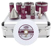 Ensemble de forets diamantés, 9 pièces, comprenant des mèches de 20/25/35/55/68 mm et un disque de ponçage de 125 mm
