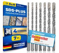 Ensemble de forets SDS professionnel S&R, 7 pièces, comprenant 4 forets de 5 mm à 12 mm, système SDS