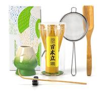 Ensemble de fouet à matcha TEANAGOO, fouet à matcha (100 griffes) avec support vert, ensemble de démarrage traditionnel 6 pièces, cuillère (chashaku), cuillère à thé, chasen en bambou pour préparer le