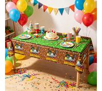 Ensemble de fournitures pour fête d'anniversaire thème Minecraft, ensemble tout-en-un comprenant bannière Joyeux Anniversaire, assiettes en papier jetables, gobelets et serviettes, décorations de fête