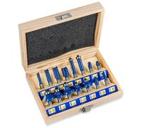 Ensemble de fraises à bois S&R, HM, 15 pièces, fraises pour mandrin de 8 mm, coffret en bois, acier à outils forgé, plaquettes de coupe en carbure de tungstène, fraises pour toupie dans un coffret en