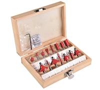 Ensemble de fraises en carbure de tungstène KATUR 15pcs, trousse à outils de coupe fraise à queue 1/4 pouce avec étui en bois pour amélioration de l'habitat et bricolage (tige 1/4")