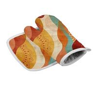 Ensemble de gants de cuisine bohème abstrait avec cordon, gant de cuisine, isolation thermique, gant de cuisine pour la pâtisserie, la cuisine, le grill, le micro-ondes
