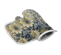 Ensemble de gants de cuisine et de maniques à motif de fleurs brodées, gants de cuisine et coussinets chauds, résistants à la chaleur, lavables pour la cuisine, la pâtisserie, les grillades
