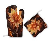 Ensemble de gants de cuisine et maniques en forme de fleur de flamme, gants de cuisine et maniques pour la cuisson, les grillades, les appartements essentiels