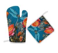 Ensemble de gants de cuisine et maniques en forme de libellule et de fleur, gants de cuisine et maniques pour la cuisson, le grill, les appartements essentiels