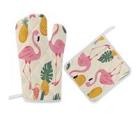 Ensemble de gants de cuisine et maniques flamants roses et ananas pour cuisine, grillades et appartements