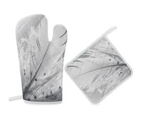 Ensemble de gants de cuisine et maniques flottants à plumes blanches pour cuisine, grillades et appartements
