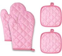 Ensemble de gants de four et de maniques Unyqoos®, résistants à la chaleur, de couleur rose, comprenant 2 gants et 2 maniques, avec une prise en main antidérapante, idéal pour la cuisine, la pâtisseri
