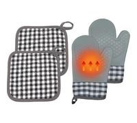 Ensemble de Gants de Four et Maniques Résistants à la Chaleur - 1 Paire de Gants de Cuisson en Silicone & 2 Dessous-de-plat | Gril Antidérapants | Protection des Mains Imperméable pour Cuisiner