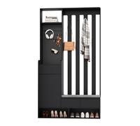 Ensemble de garde-robe avec tableau enfichable et banc, 100 cm, noir | Porte-manteau avec 4 crochets, tiroirs et étagères pour couloir, entrée, entrée 100 cm, protection anti-basculement
