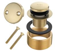 Ensemble de garniture de baignoire avec filetage universel fin et grossier, façade de trop-plein à deux trous, finition dorée, comprend une bague adaptateur et un joint pour une conversion facile