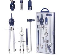 Ensemble de géométrie professionnel, 7 pièces | Compas en métal avec molette centrale et rallonge, kit de dessin technique