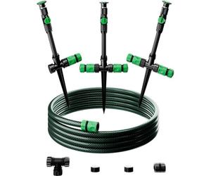 Ensemble de gicleurs de jardin Unyqoos® 360° réglables – 3 gicleurs, 10 mètres de tuyau de 1/2 pouce, 3 rallonges de 13,2 cm, raccord rapide, jusqu'à 23,23 m² par gicleur (3,5 bars)