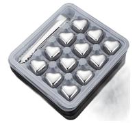 Ensemble de glaçons en acier inoxydable 304 en forme de cœur avec boîte de rangement et pince pour un refroidissement rapide du whisky, du vin, des cocktails sans dilution - Finition argentée