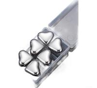 Ensemble de glaçons en acier inoxydable 304 en forme de cœur avec boîte de rangement et pince pour un refroidissement rapide du whisky, du vin, des cocktails sans dilution - Finition argentée