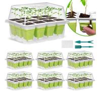 Ensemble de godets de germination réutilisables Unyqoos® pour les semis – 6 godets avec 72 alvéoles, couvercle surélevé, ventilation réglable, trous de drainage, étiquettes pour plantes, en silicone/p