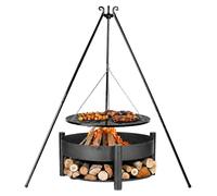 Ensemble de grill CookKing Schwenkgrill Montana 2, comprenant une cuve à feu, un trépied et une grille de cuisson