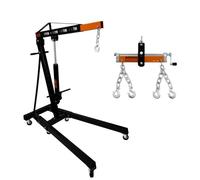 Grue motorisée 2 tonnes & stabilisateur de charge I Poutre d'appui avec équilibreur 900 kg I Crochet double à chaîne I Poignée de pompe hydraulique I Béquilles repliables I Support pour chariot élévat