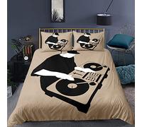 Ensemble De Housse De Couette DJ Jouant De La Musique 220X240 Cm 3D Imprimé Microfibre Douce 3 Pièces Parure De Lit, 1 Housses De Couette Avez Fermeture Éclair + 2 Taies d'oreiller 65X65 Cm