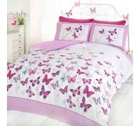 Art Parure de lit Simple Motif Papillons Rose et Blanc, Coton et Polyester., Rose, Double
