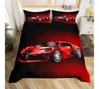 Ensemble de housse de couette imprimé voiture de sport Ensemble de literie de voiture de course rouge 220x240cm Enfants Garçons Filles Literie sur le thème du sport extrême Cool Speed Luxury Car