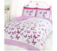 Art Parure de lit Simple Motif Papillons Rose et Blanc, Coton et Polyester., Rose, Double
