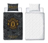 Ensemble de Housse de Couette Simple sous Licence Officielle du Manchester United FC, Motif Carte | Housse de Couette réversible Noir et Gris à Deux Faces avec taie d'oreiller Assortie
