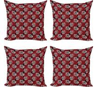 Ensemble de housses de coussin ABAKUHAUS (4 pièces), rose numérique mise en valeur, impression numérique moderne recto-verso, 45 cm x 45 cm, noir rubis mauve pâle