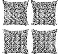 Ensemble de housses de coussin rétro ABAKUHAUS (4 pièces), motifs graphiques audacieux, impression numérique moderne recto-verso, 50 cm x 50 cm, noir et blanc